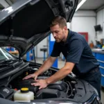 Mechanic Inspecting Car at 120k Service