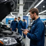 Mechanic inspecting a car in a 510 repair shop