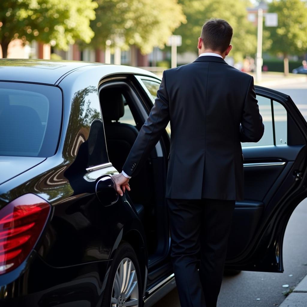 Professional Chauffeur Opening Car Door for Client