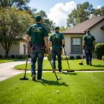 Professional lawn care team servicing a Florida yard