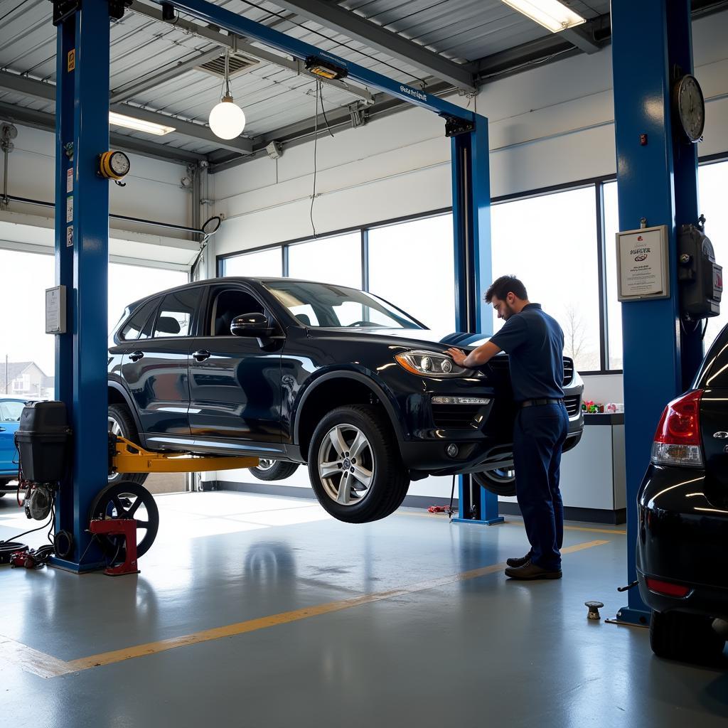 Car undergoing routine maintenance at an A1 car service in Newport, RI