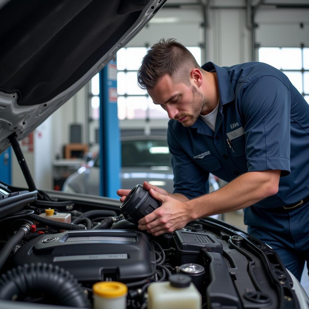 Mechanic inspecting a car in Newport, RI