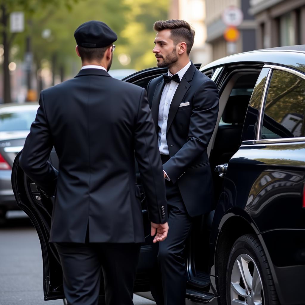 Professional A1 Limousine Chauffeur Assisting Passenger