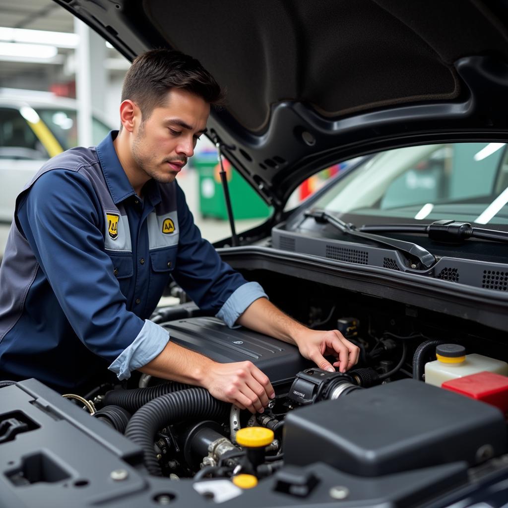 AA Inspector Examining a Car Engine