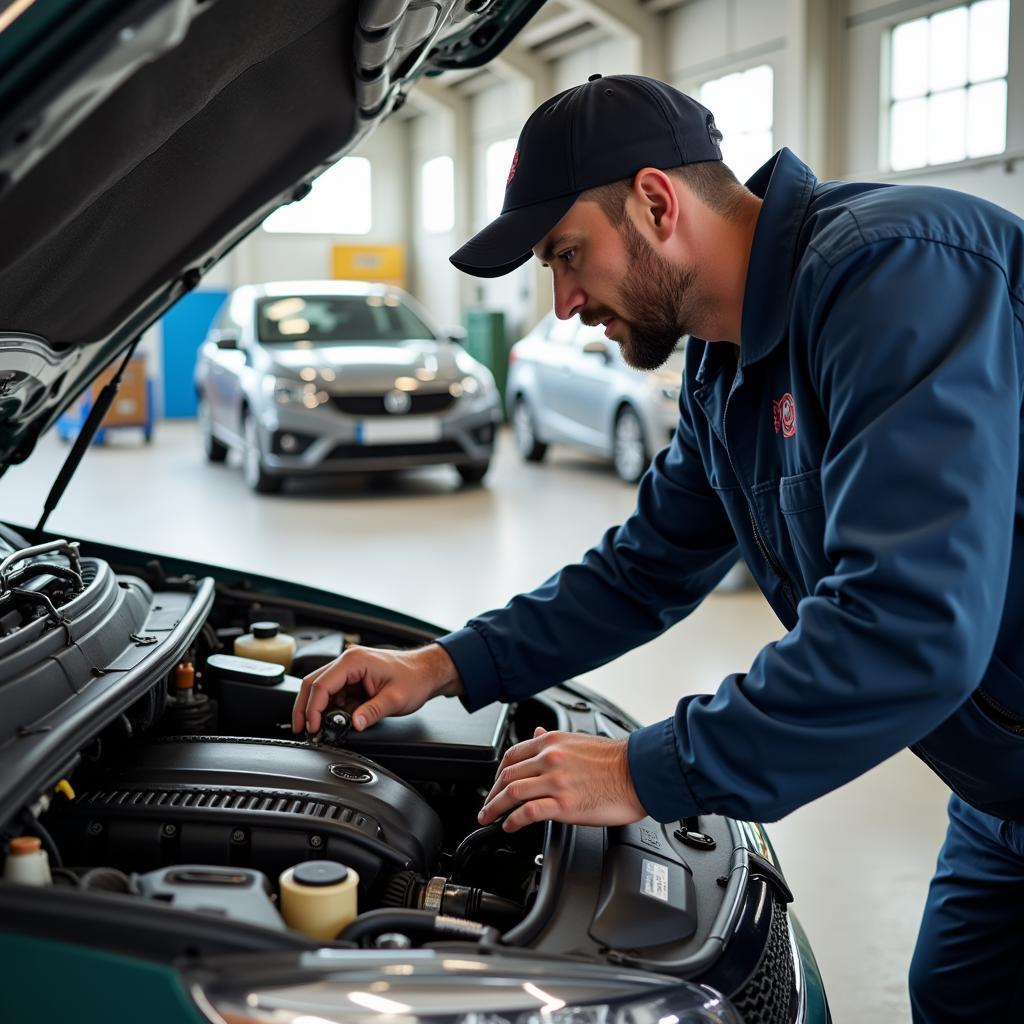 AA Inspector Inspecting a Car Engine