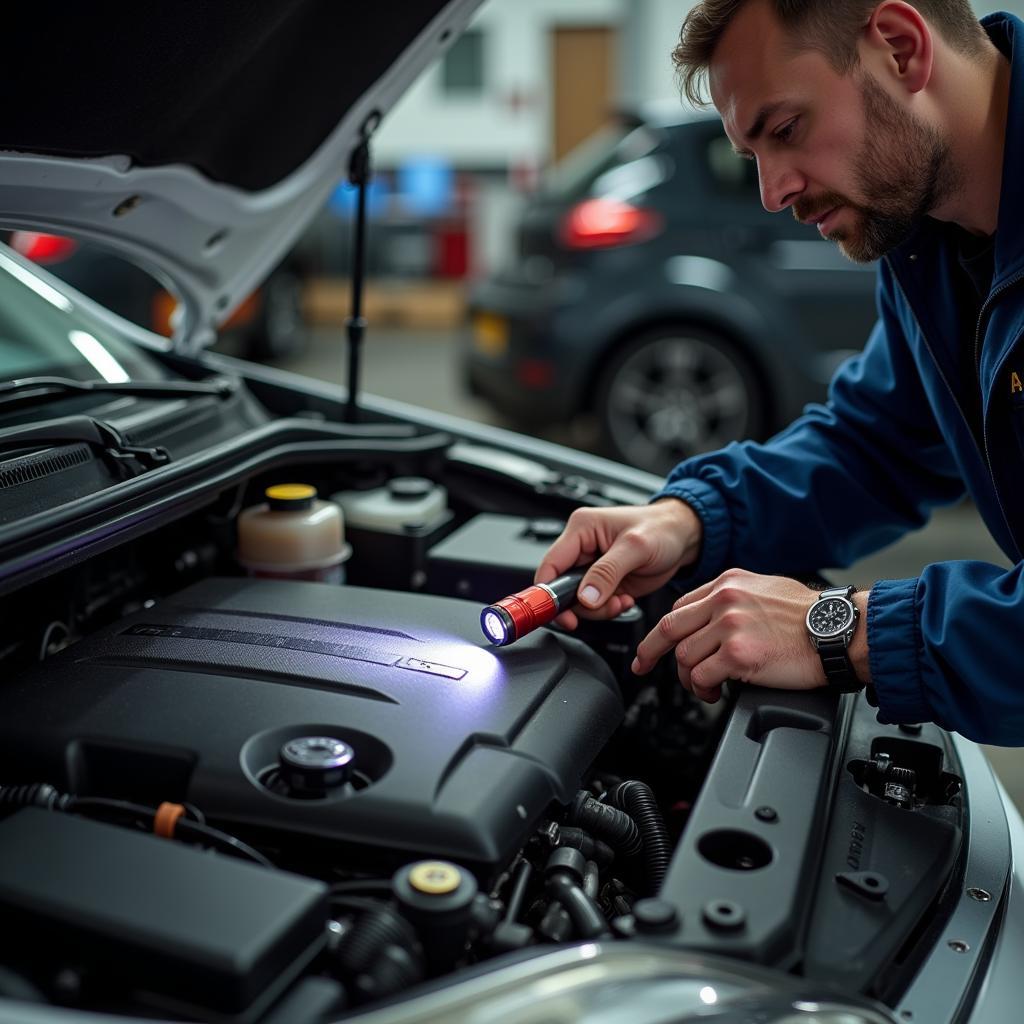 AA Mechanic Inspecting Car Engine in Ireland