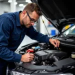 Mechanic Inspecting a Car's Engine