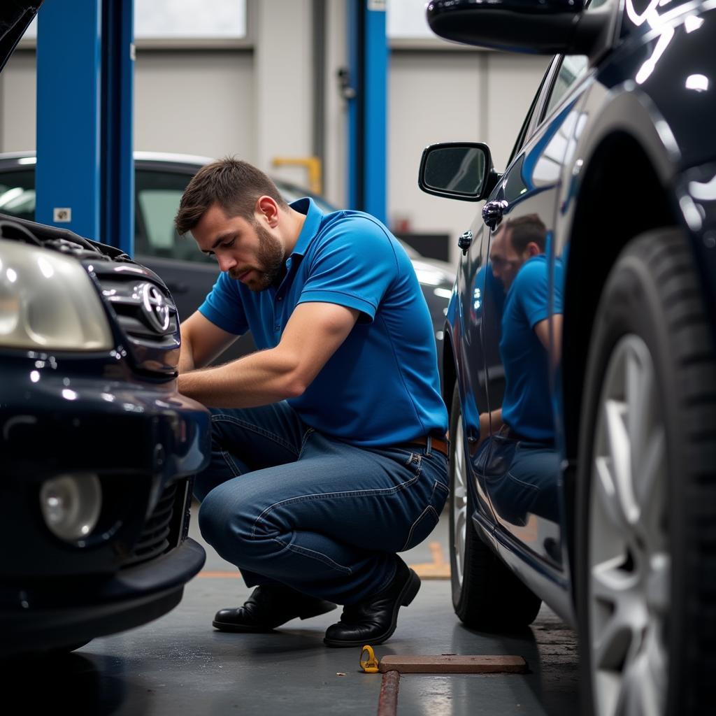 Skilled mechanic working on a car in an Abbeyhill garage