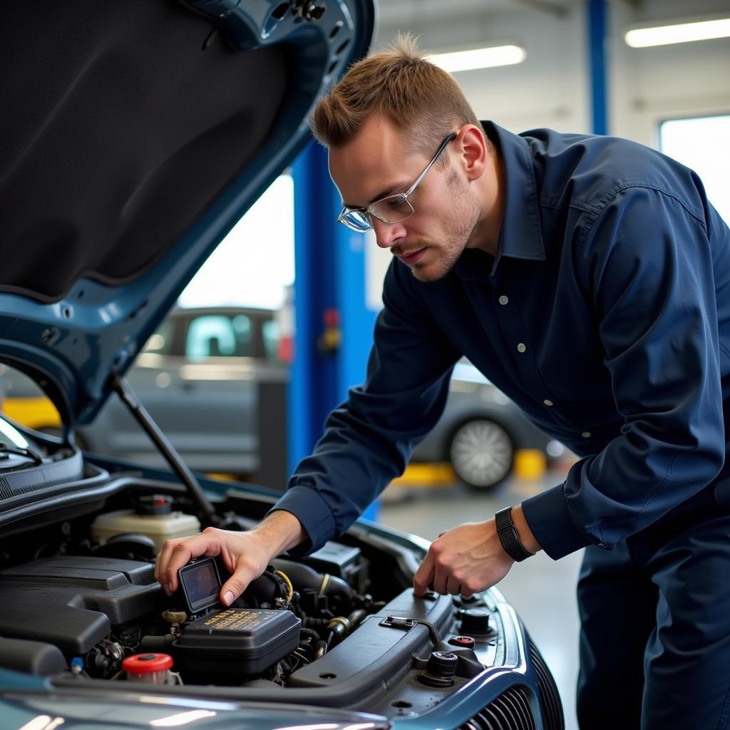 Qualified mechanic working on a car engine in Aberdare