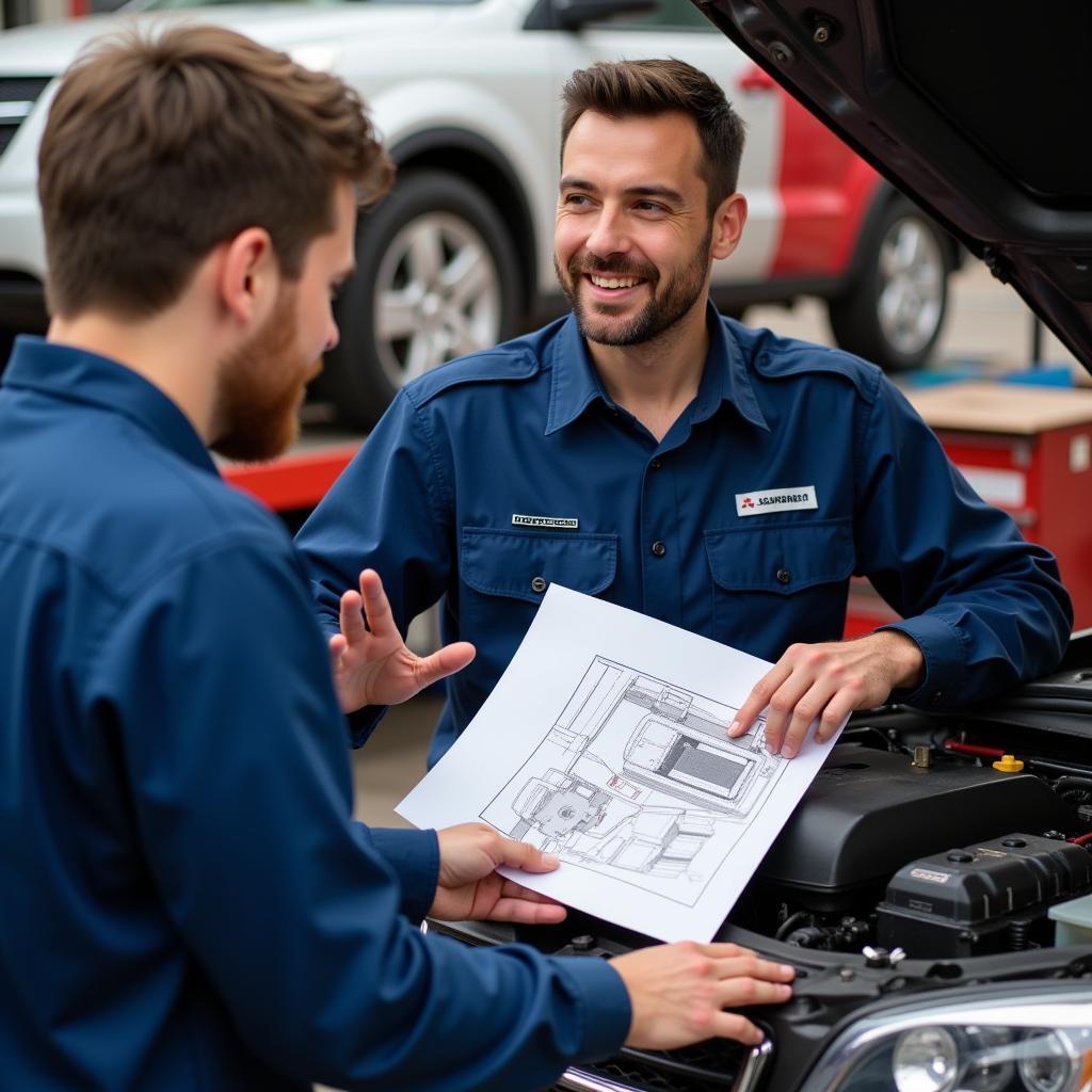 Aberdeen mechanic explaining car repair to customer