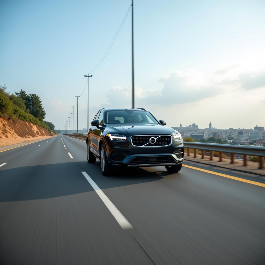 Modern car driving on a scenic highway in Abuja