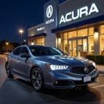 Acura loaner car parked at a dealership service center