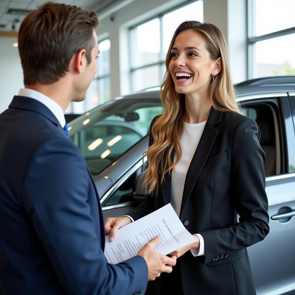 Acura service advisor discussing loaner car details with a customer