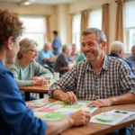 Seniors participating in activities at an adult day care center