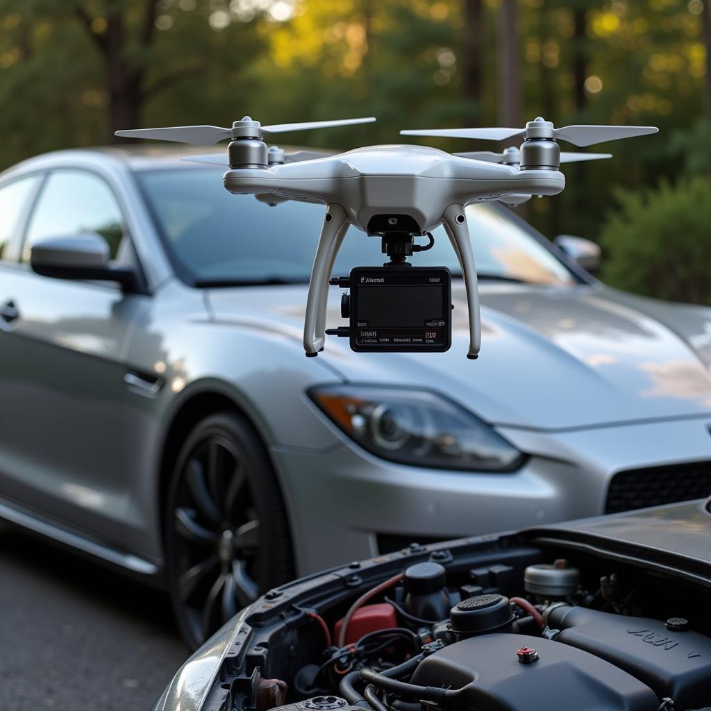 Aerial Drone Performing Car Diagnostics