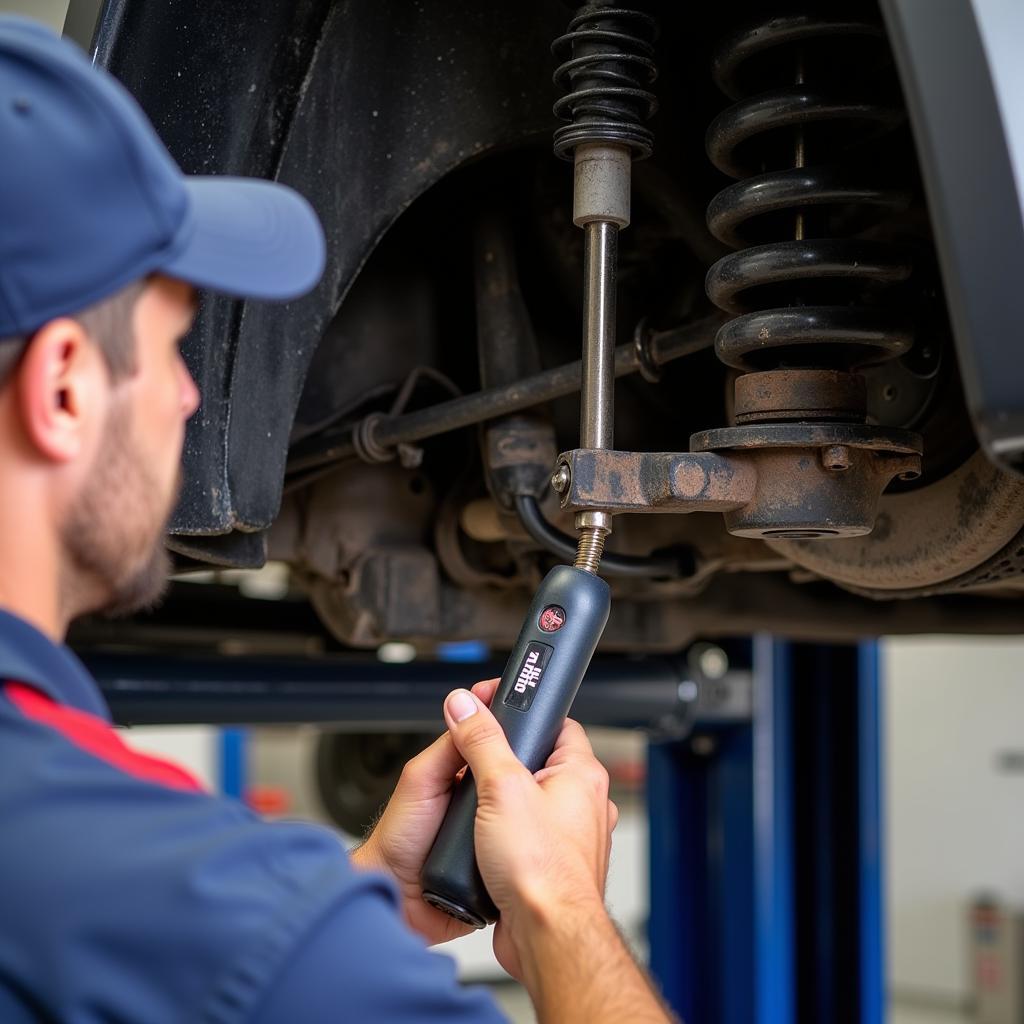 Mechanic Inspecting Air Spring