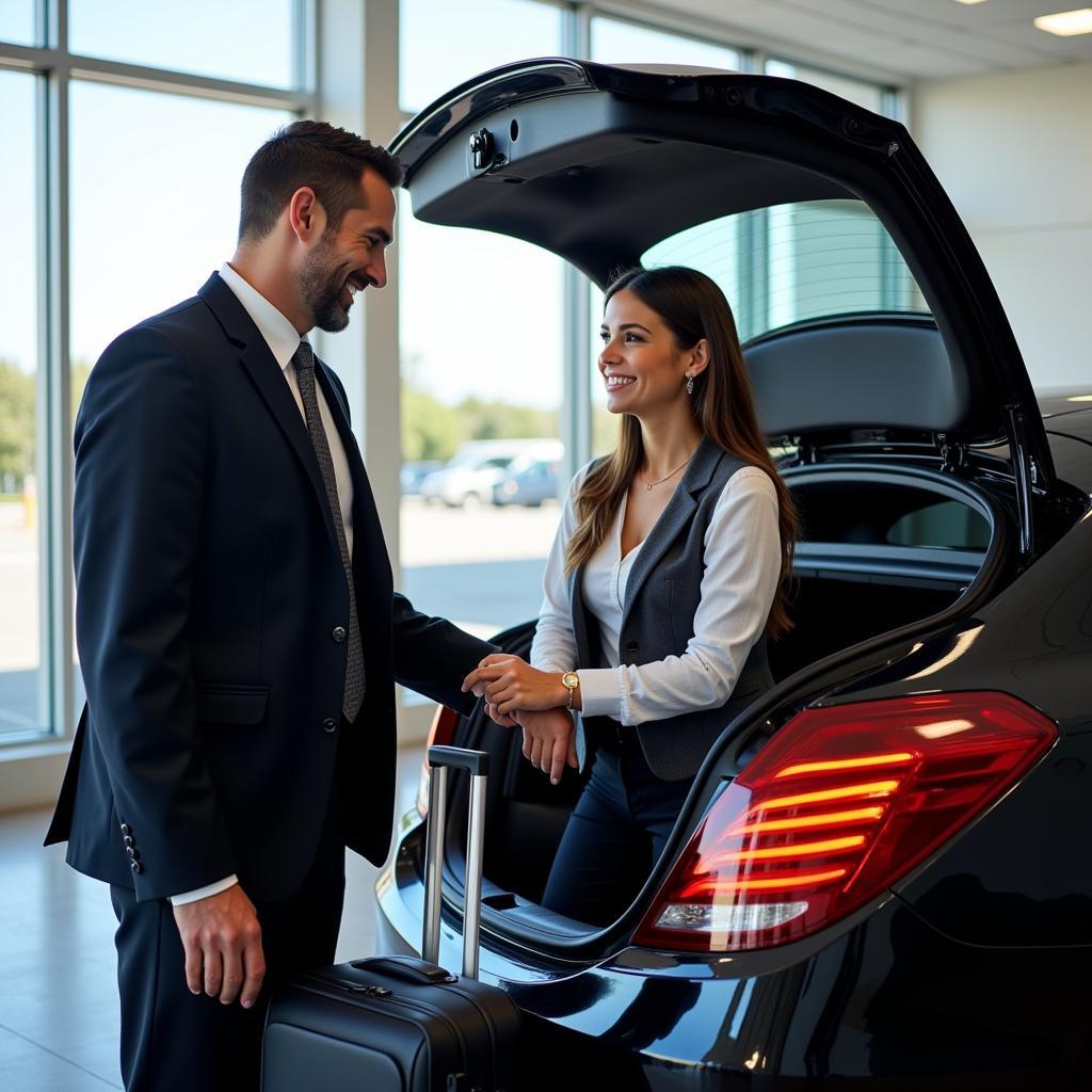 Chauffeur assisting passenger with luggage