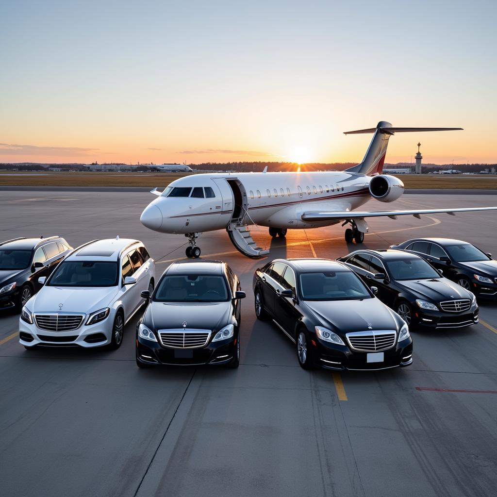 A fleet of luxury cars parked at ORD airport, showcasing the variety of vehicle options available