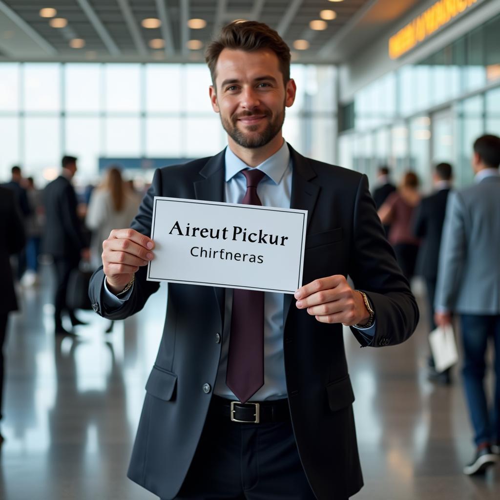 Chauffeur Holding Airport Pickup Sign 