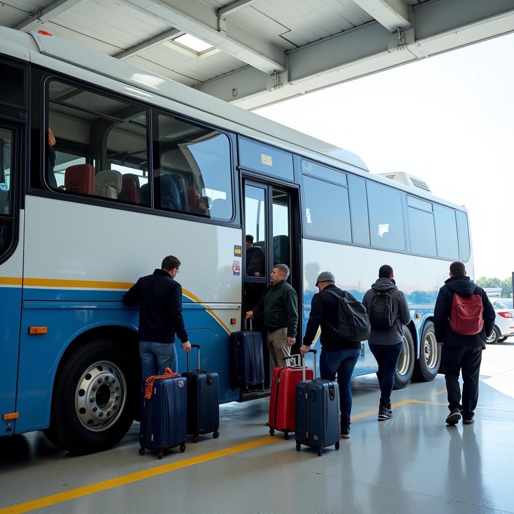 Airport Shuttle Bus Loading Passengers