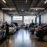 Busy car repair shop in Akron