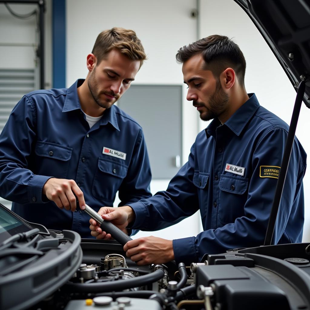 Al Mulla certified technicians working on a car engine