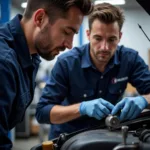 Experienced Technicians Working on a Car Engine