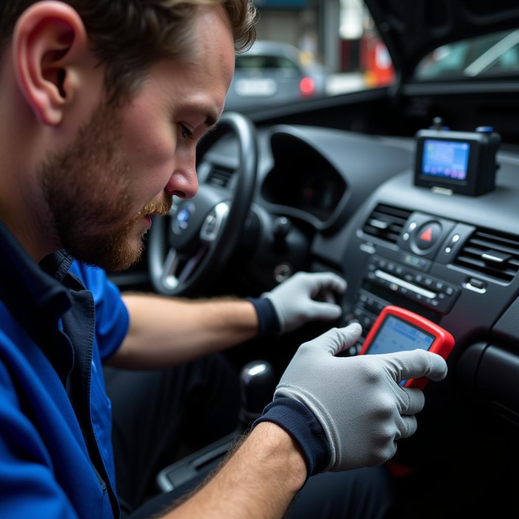 Skilled Technician Performing Car Diagnostics