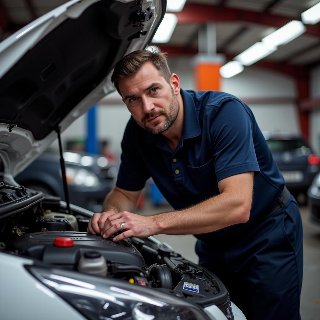 Mechanic inspecting a car in Anniesland garage