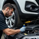 Mechanic performing an annual car check-up