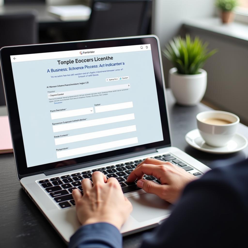 Laptop displaying a business license application form