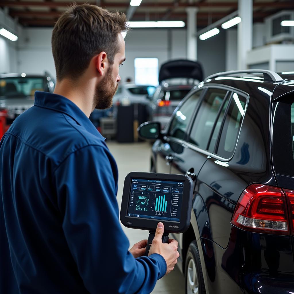 Mechanic using diagnostic equipment on a car in Armadale