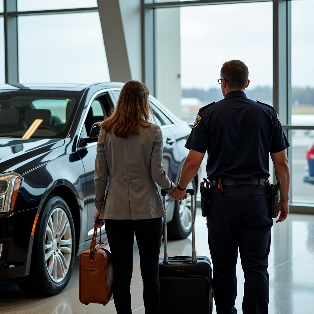 Arnold Car chauffeur assisting a passenger with luggage at the airport