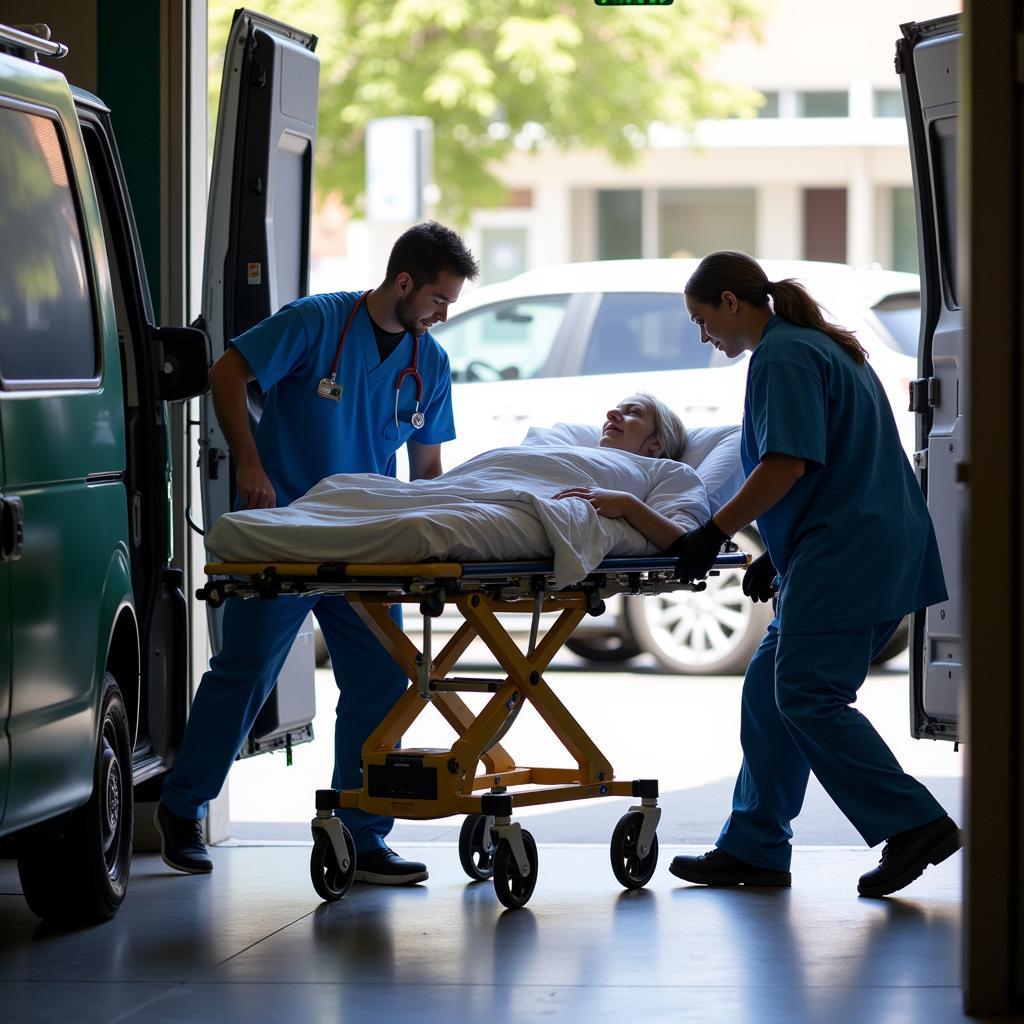 Patient handover at the hospital with medical personnel