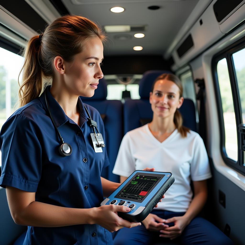 Trained medical personnel attending to a patient during transport