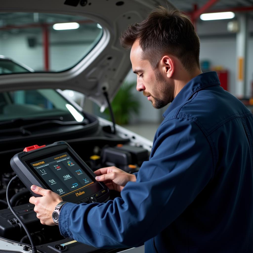 Modern diagnostic equipment used in car service