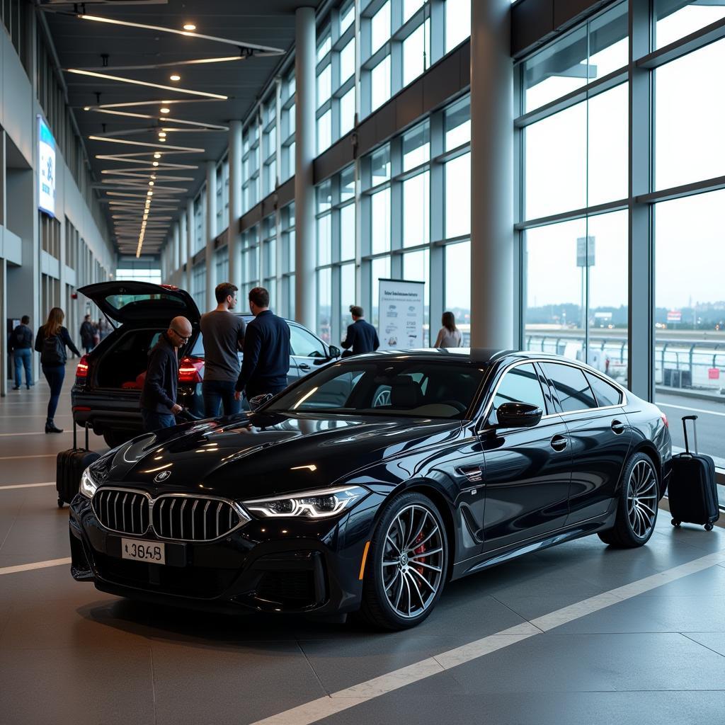 Black car waiting for a client at the airport