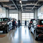 Modern Atlantic Toyota service center with vehicles being serviced