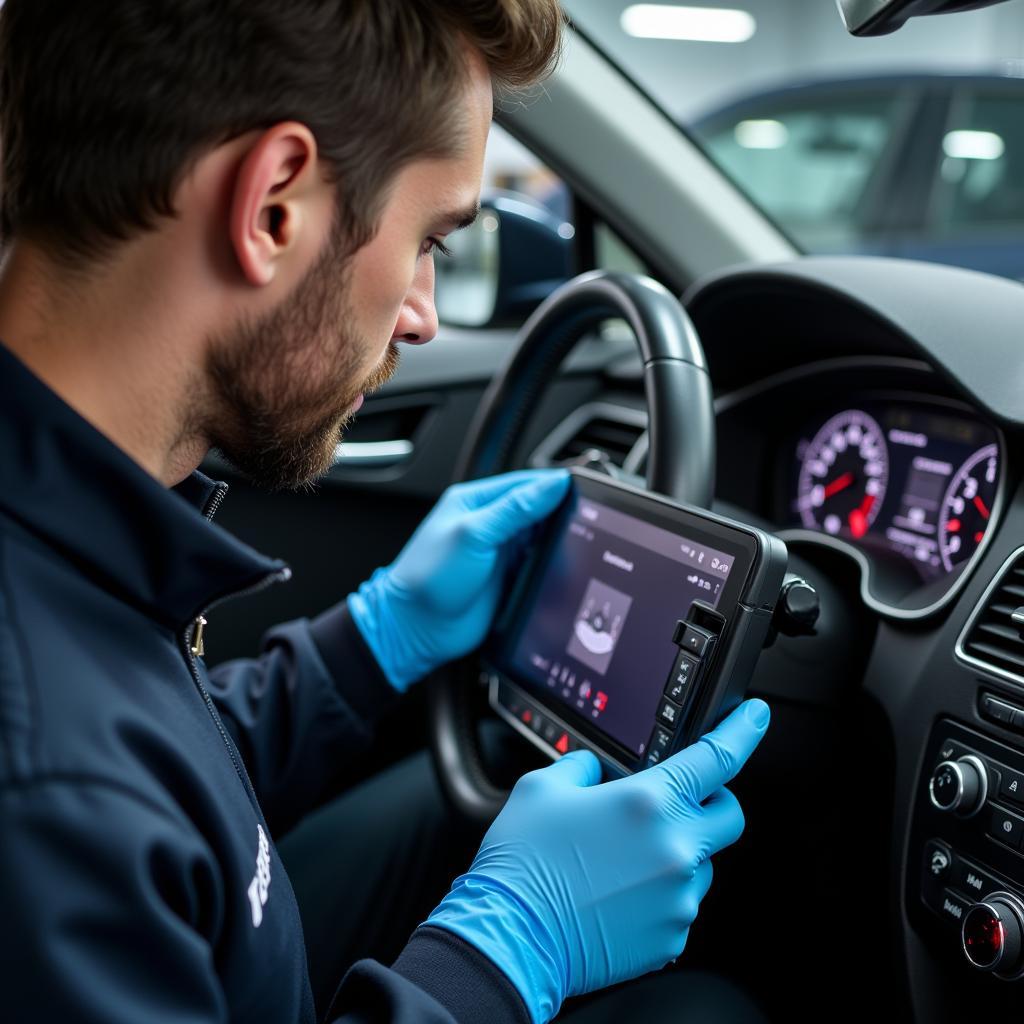 Skilled Audi technician using diagnostic equipment in Bishops Stortford