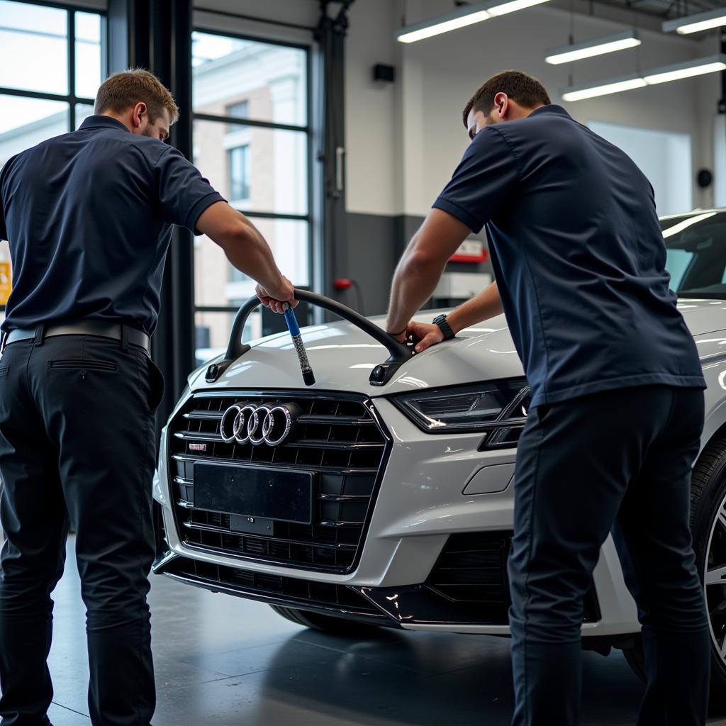 Audi Service Center Mechanics Working