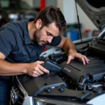 Audi Technician Inspecting Car in Nottingham