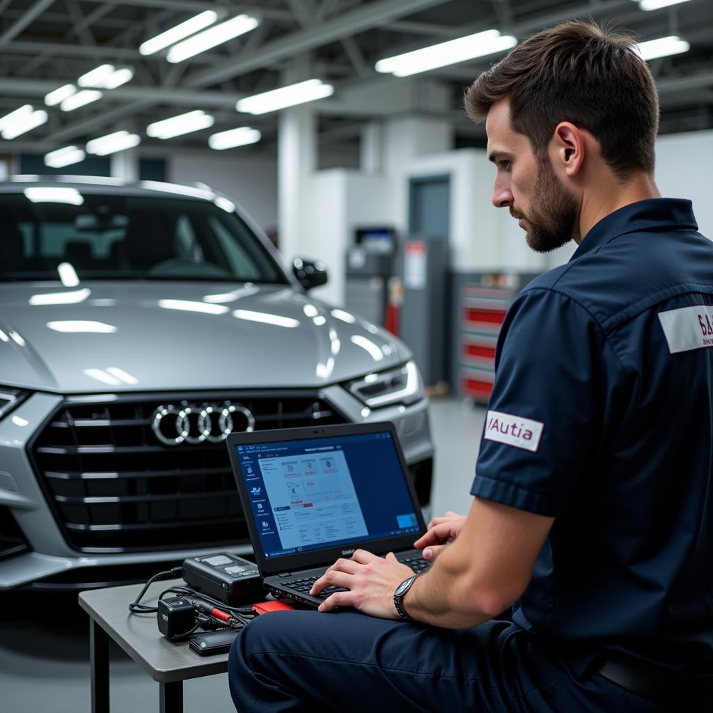 Audi Technician Performing Diagnostics