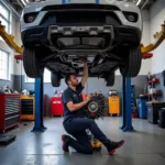 Car undergoing automatic transmission repair