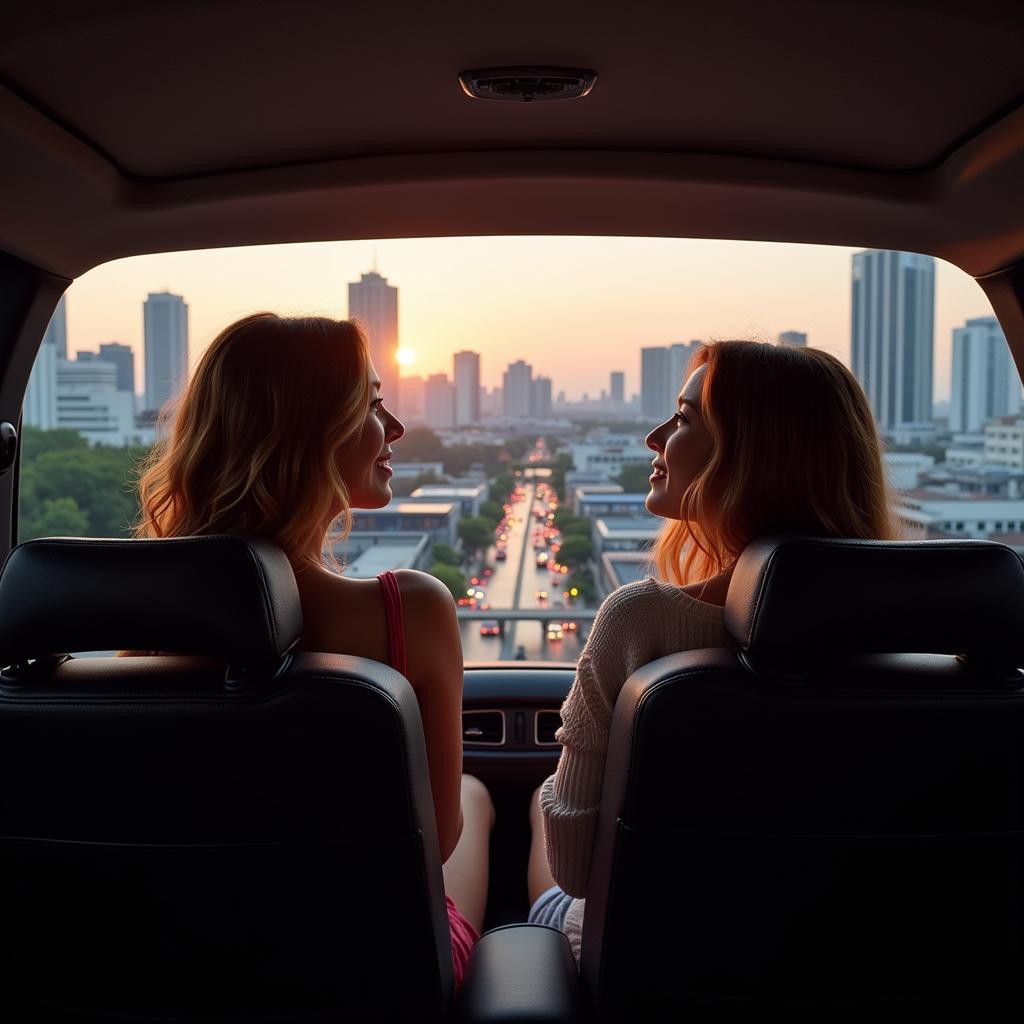 A couple enjoying a city tour of Bangkok in a VIP car