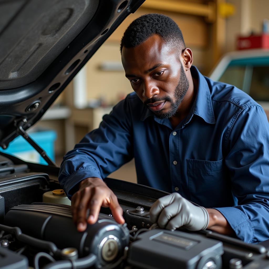 Skilled mechanic working on a car engine in Barbados