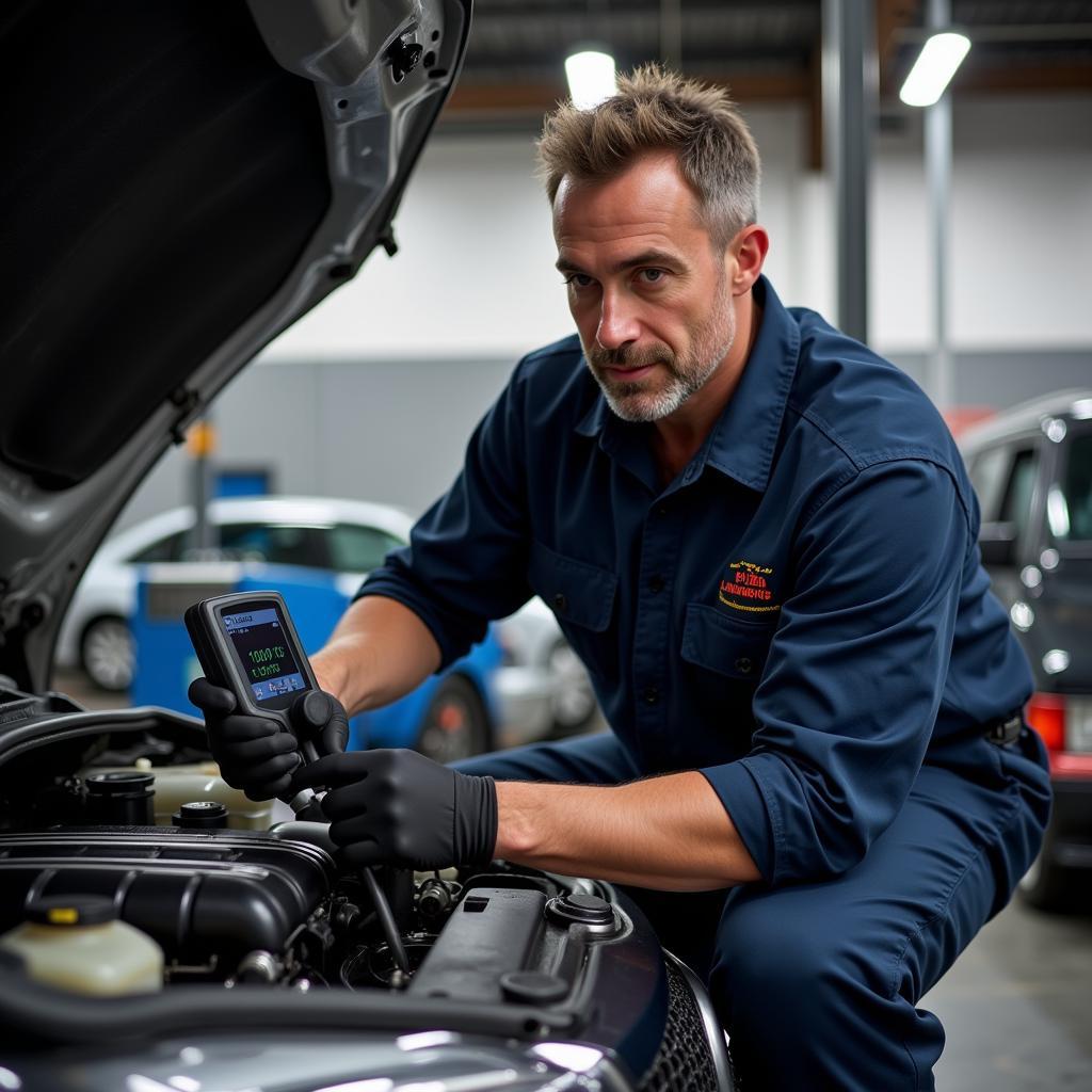 Experienced mechanic inspecting a car engine in a Barnsley garage