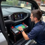 Technician Performing Battery Check