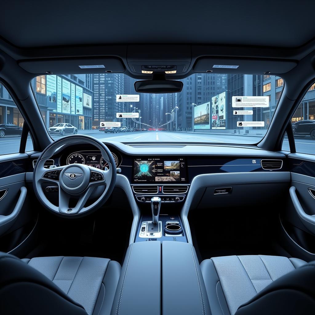 Futuristic Bentley concept car interior with advanced media technology