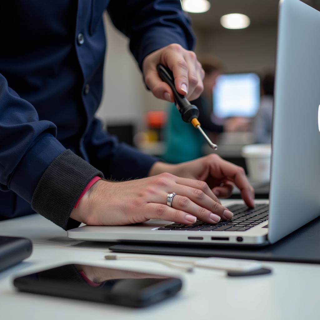 Best Buy Technician Repairing a MacBook