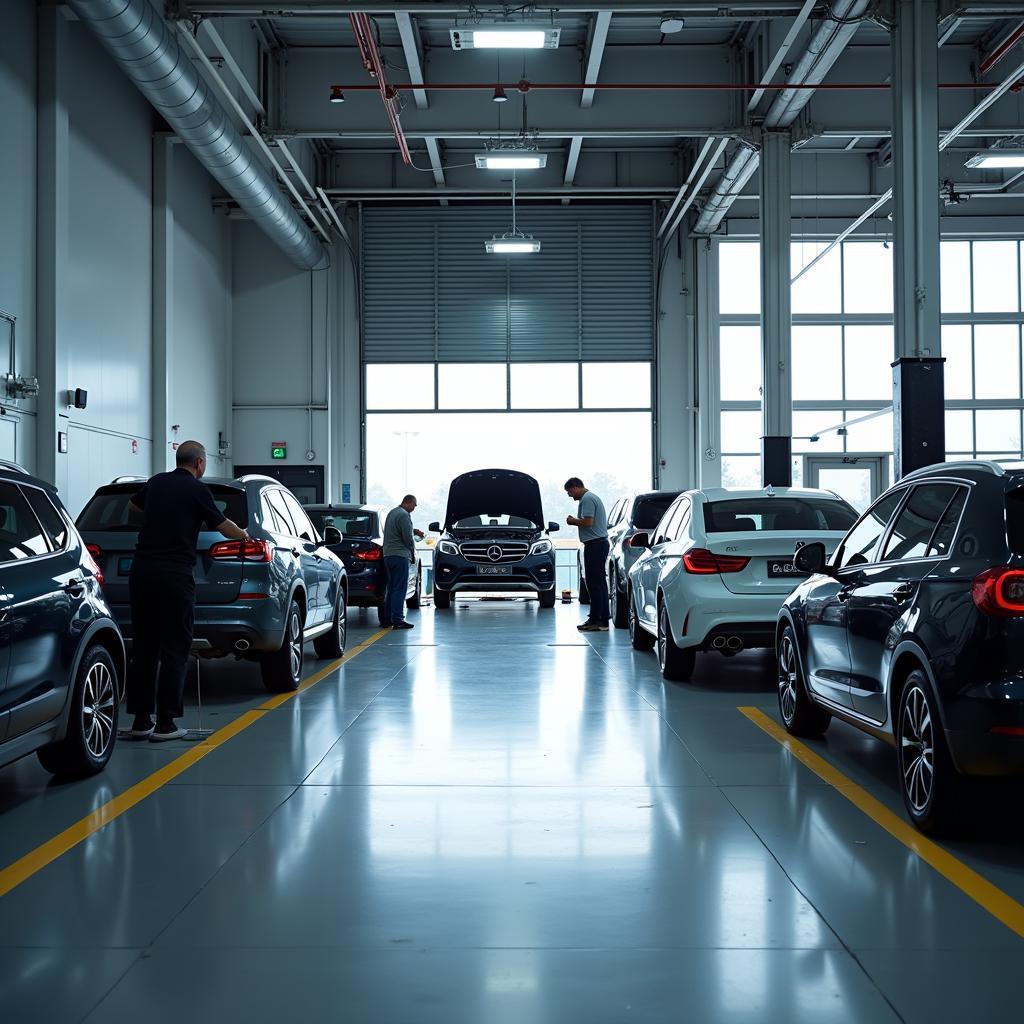 Car service in progress at a modern facility